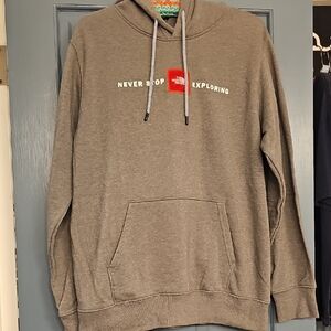 The North Face Gray Hoodie Never Stop Exploring Men Large Embroidered Sweatshirt